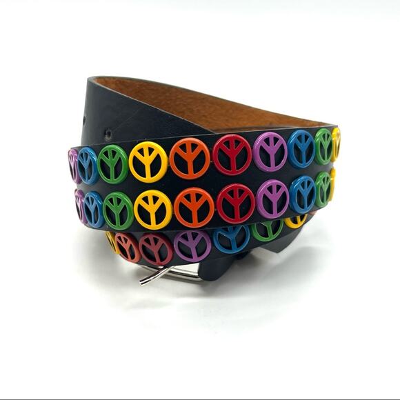Genuine Leather Rainbow Peace Pride Belt - Picture 1 of 9